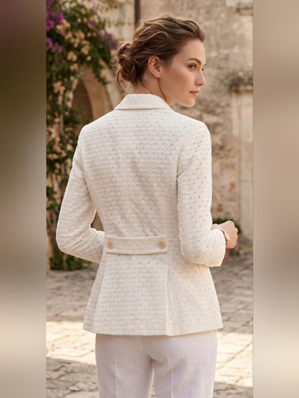 VALENTINO NWT White Eyelet Cotton Blend Blazer Jacket Italy Size 6 - Picture 5 of 17